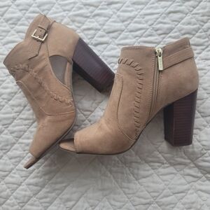 Unisa Open-Toe Ankle Booties in Taupe